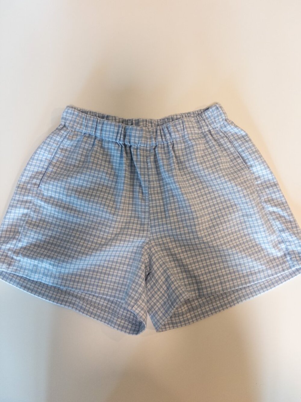Brandy Melville John Galt Pull-On Pocket Shorts Light Blue Plaid OS